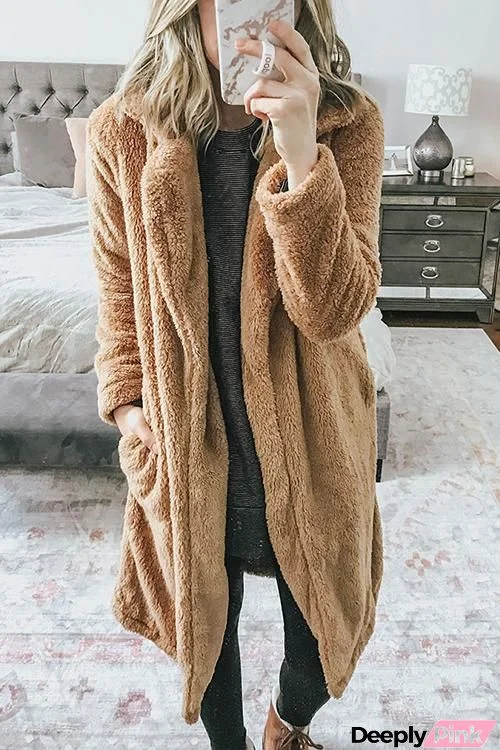 Fuzzy High Collar Coat