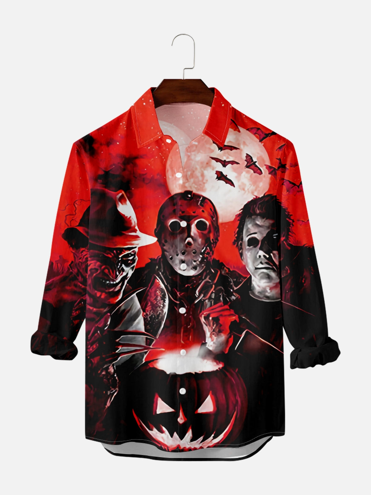 Men's Vintage Halloween Movie Poster Graphic Long Sleeve Shirt PLUSCLOTHESMAN