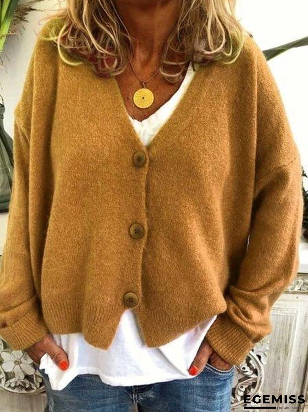 Fashion Long Sleeve Solid Wool Blend V Neck Sweaters | EGEMISS