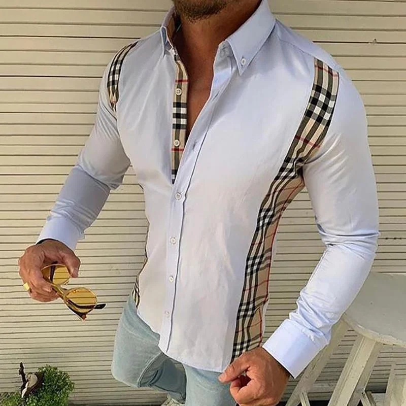 Plaid quilted lapel loose shirt