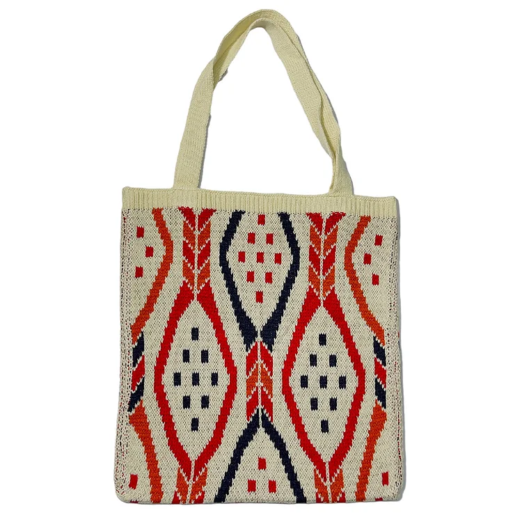 Fashion Knitting Shoulder Bag Women Crochet Shopping Handbag (B Beige)