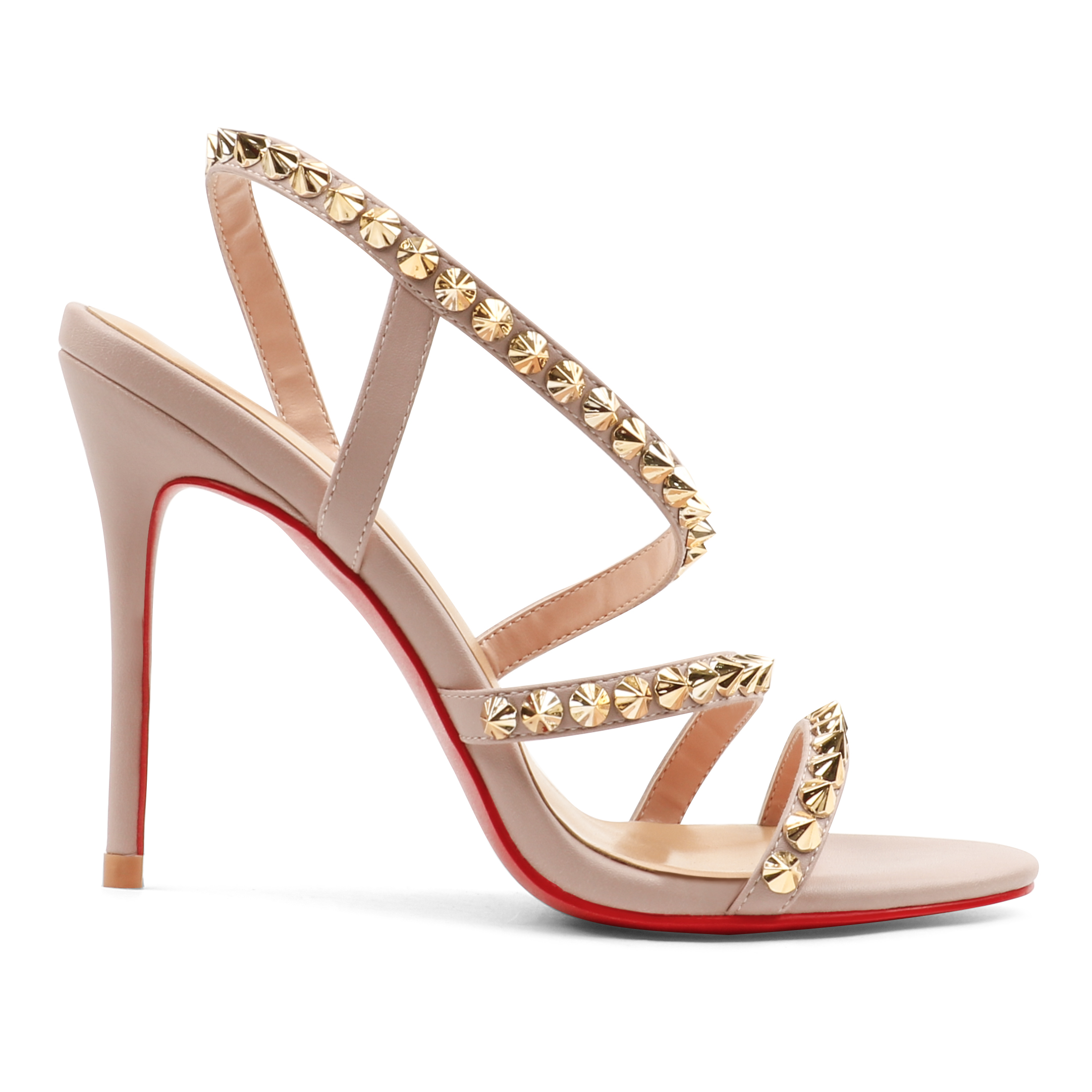 100mm Cross Heel Elastic Strap Gold Studs Red Bottoms Party Stiletto Sandals Pumps-vocosishoes