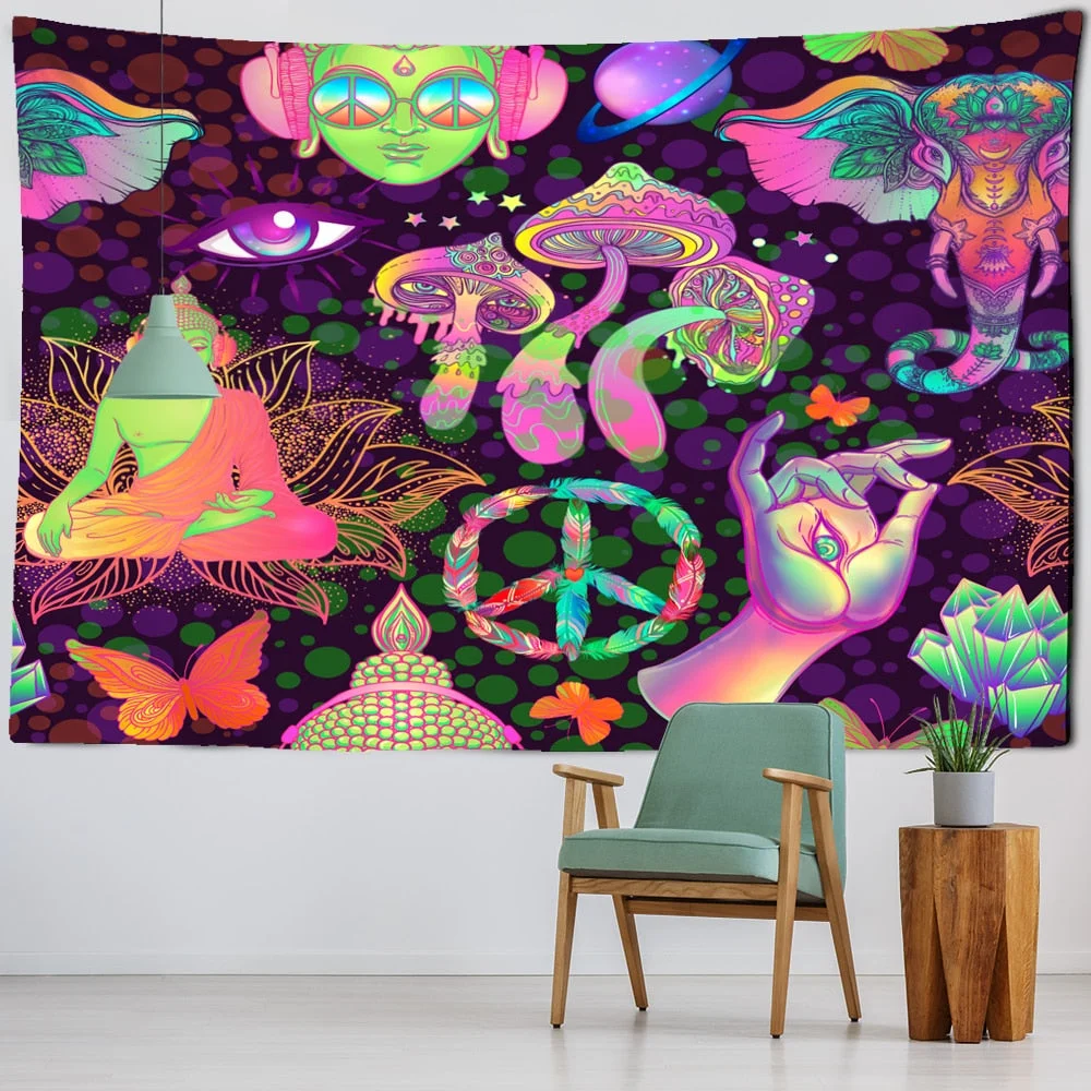 Colorful Mushroom Tapestry Indian Mandala Elephant Buddha Wall Hanging Bohemian Gypsy Psychedelic Tapiz Witchcraft Tapestry