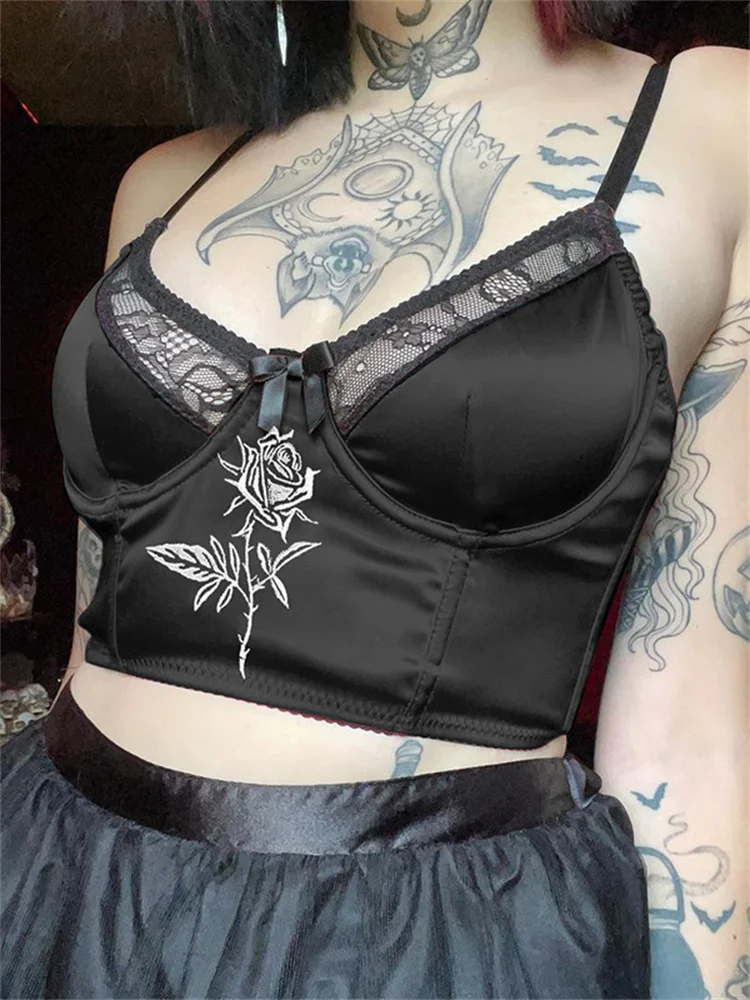 Gothic Rose Embroidered Lace Patchwork Cami Top