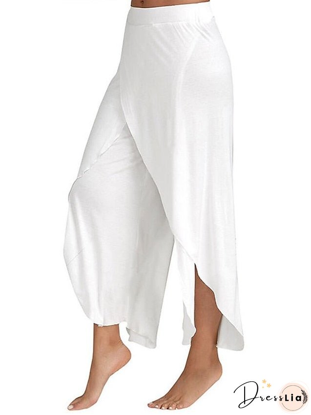 Women's Culottes Wide Leg Chinos Pants Trousers Baggy Black White Wine Mid Waist Basic Casual / Sporty Casual Daily