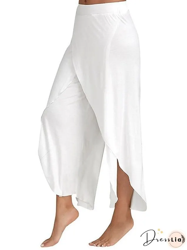 Women's Culottes Wide Leg Chinos Pants Trousers Baggy Black White Wine Mid Waist Basic Casual / Sporty Casual Daily