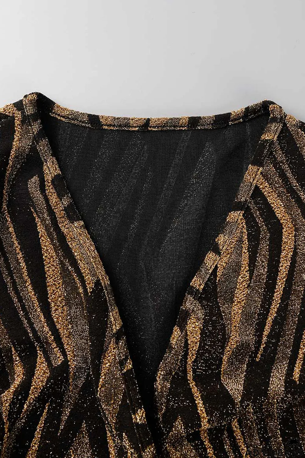 Black Sexy Print Bandage Patchwork V Neck Long Sleeve Two Pieces