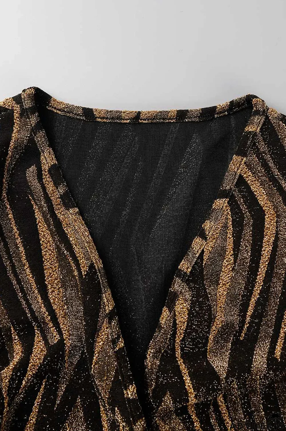 Black Sexy Print Bandage Patchwork V Neck Long Sleeve Two Pieces