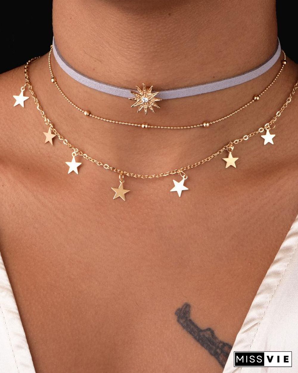 3PCS Star & Beaded Chain Necklace