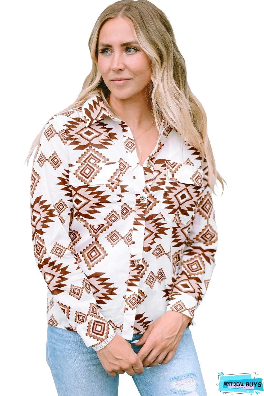 Western Aztec Pattern Flap Shirt