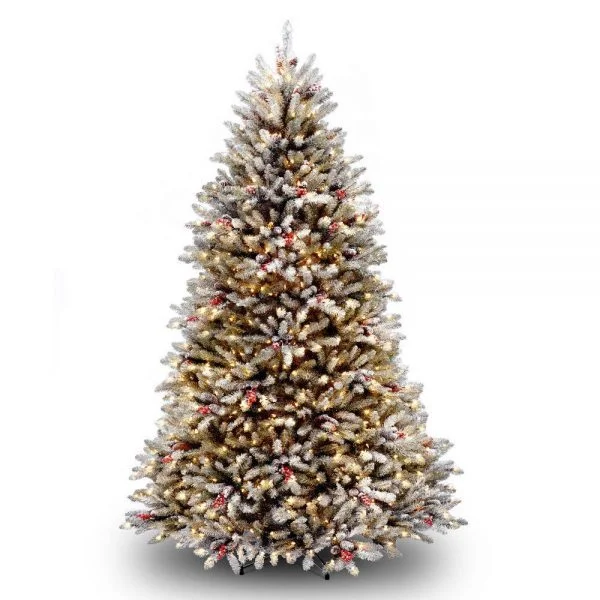🔥kukelife🔥Christmas-7 1_2 ft dunhill fir hinged tree with snow red berries cones and 750 clear lights