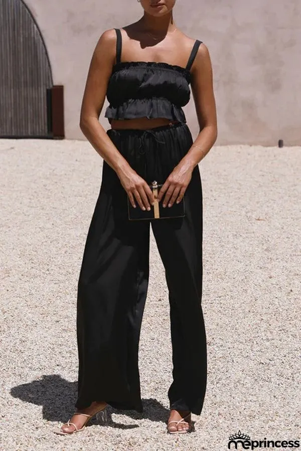 One word collar suspenders wide leg pants fashion suit