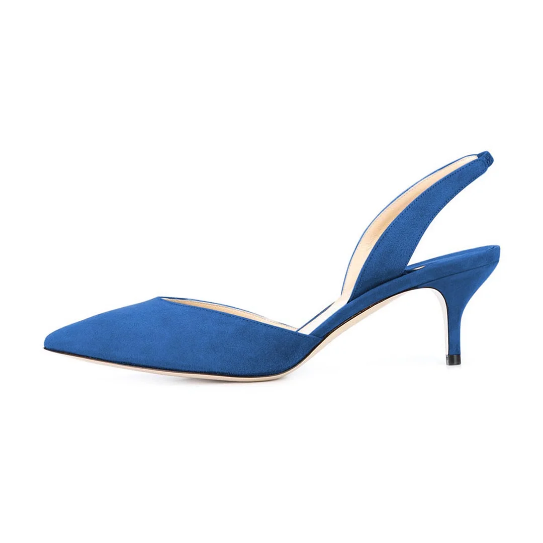 Faux Suede Pointed Slingback Elegant Heel Pumps in Royal Blue