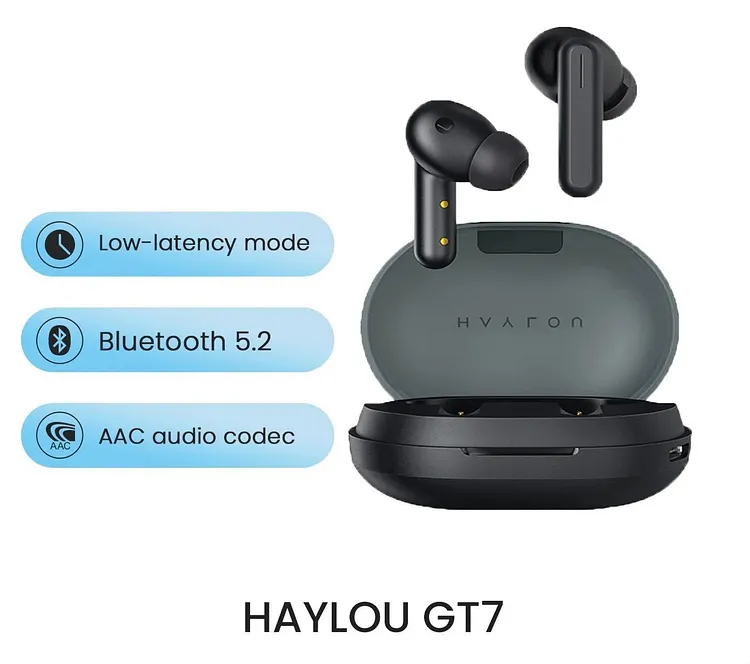 HAYLOU GT7 wireless earphones/earbuds black fone Bluetooth 5.2 TWS AAC gamer headphones call noise cancellation Low-latency headset