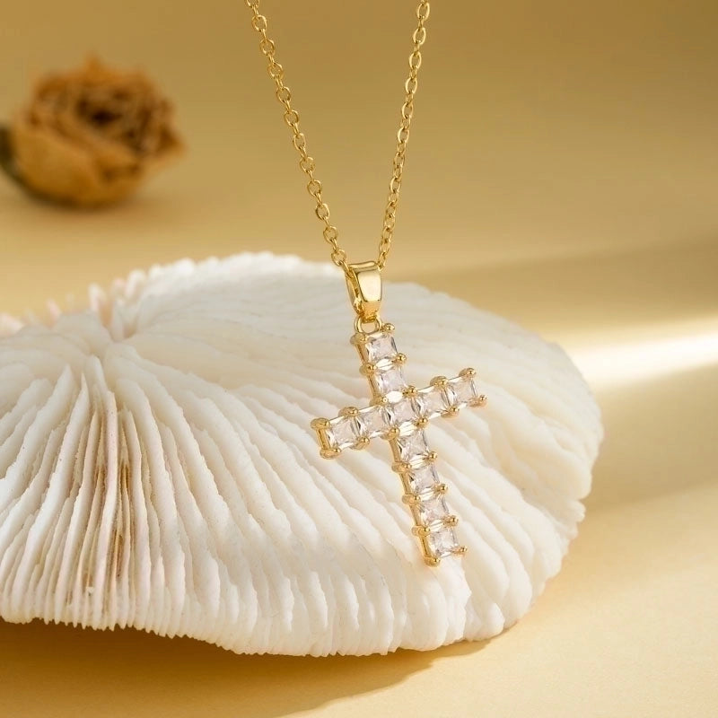 2 Pieces Stainless Steel Titanium Steel 18K Gold Plated Casual Elegant Plating Inlay Cross Heart Shape Flower Zircon Pendant Necklace