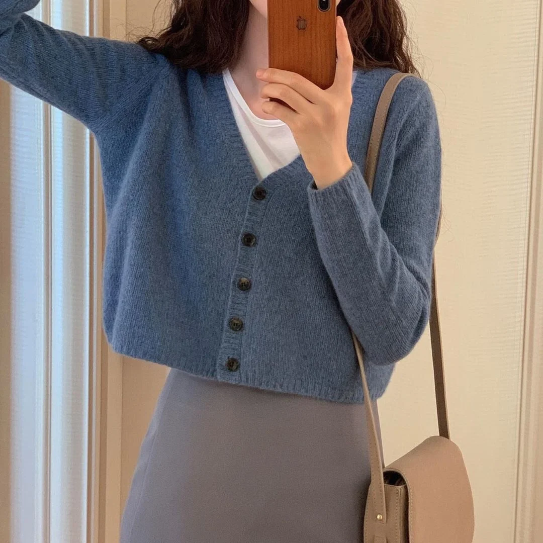 New Women's Sweaters suit Autumn Winter Casual solid V Neck Cardigans sweater Single Breasted Loose Cardigan pencil skirt suits