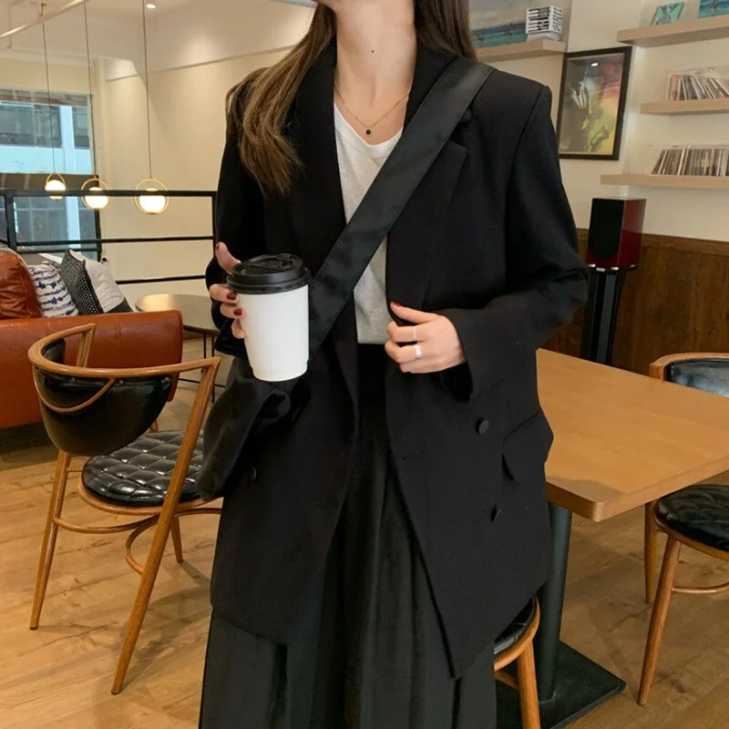 2020 Spring Double Breasted Blazer Women Elegant Black Jacket Korean Style Ladies Casual Blazer