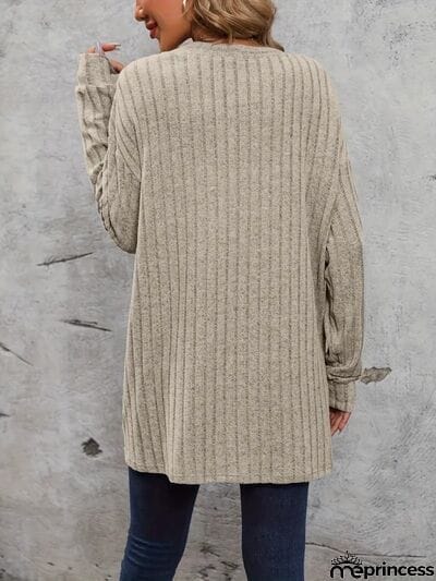Ribbed Open Front Dropped Shoulder Cardigan
