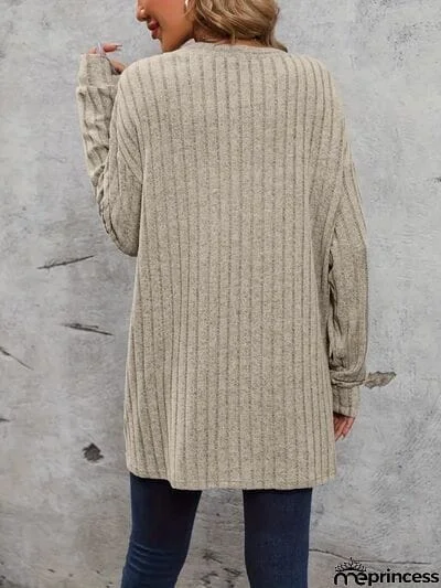 Ribbed Open Front Dropped Shoulder Cardigan