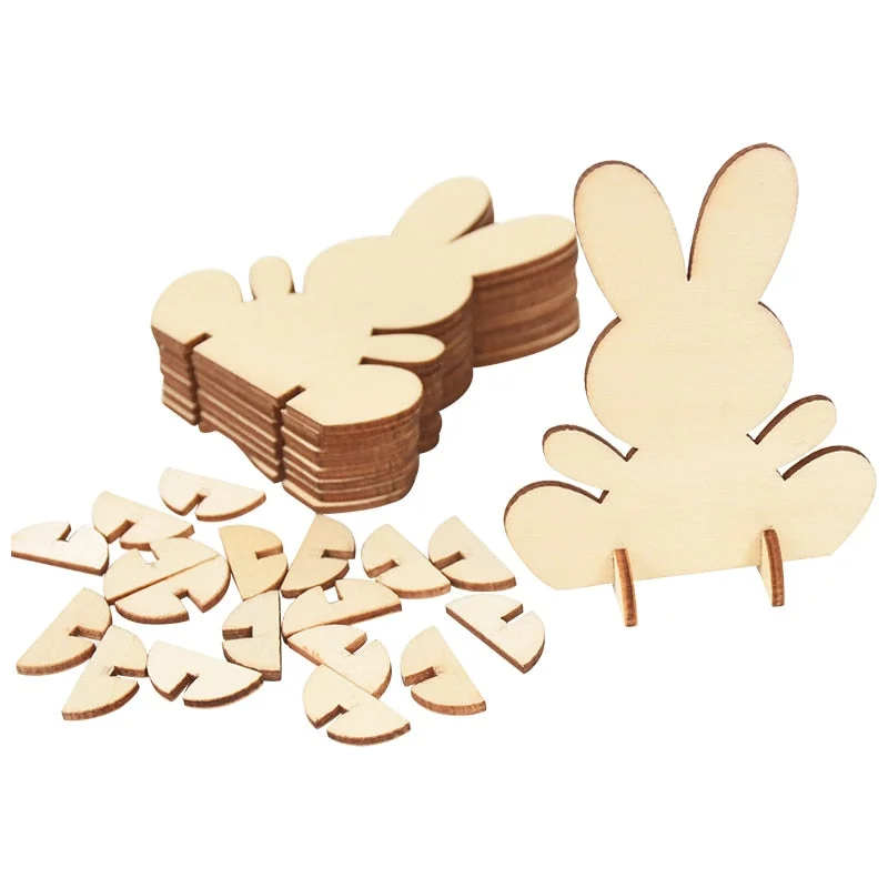10/20pcs Easter Bunny Rabbit Wooden Ornaments DIY Crafts Kids Toy Gift Happy Easter Party Home Desktop Decoration