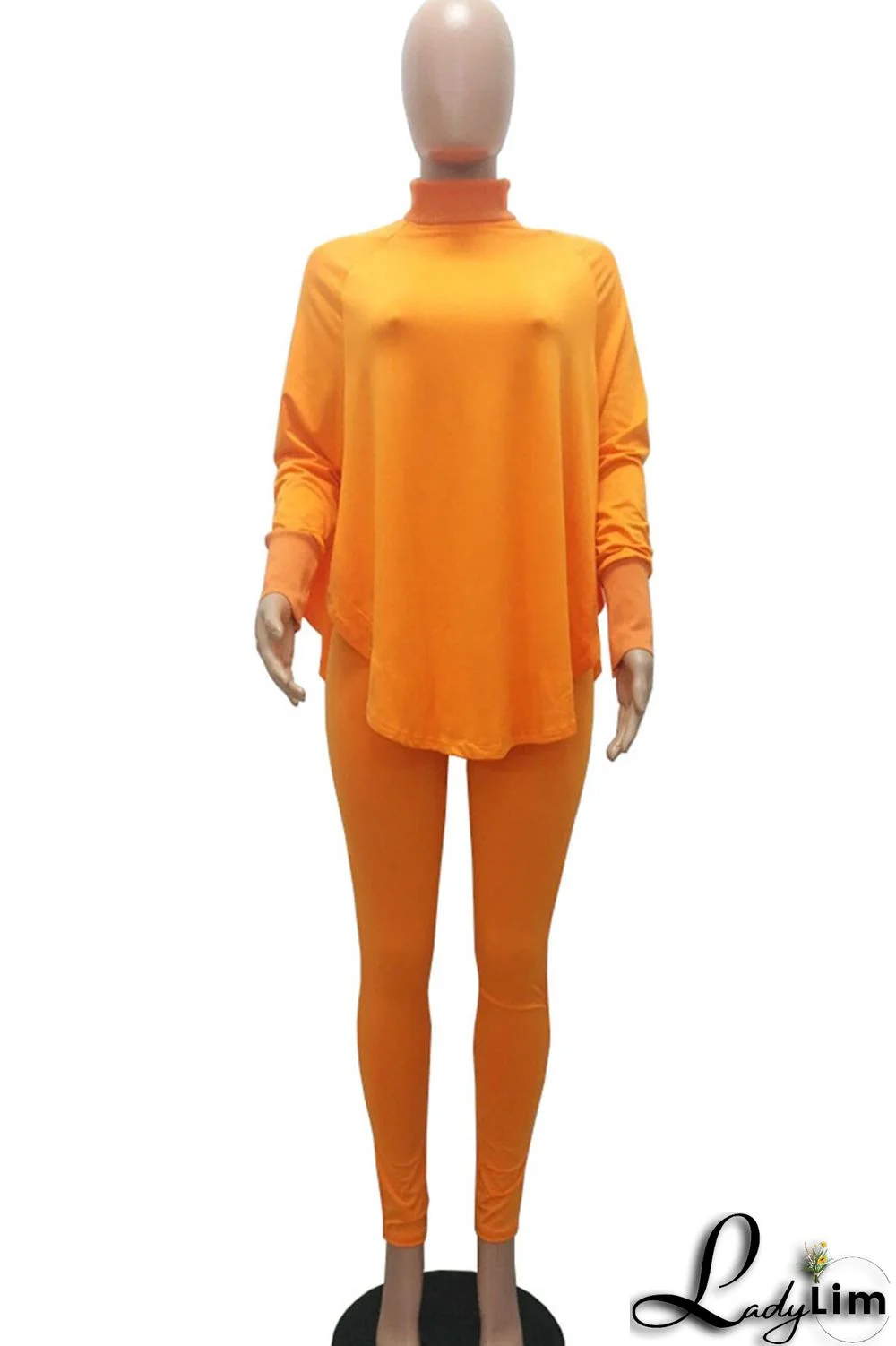 Blue Casual Solid Patchwork Turtleneck Long Sleeve Two Pieces