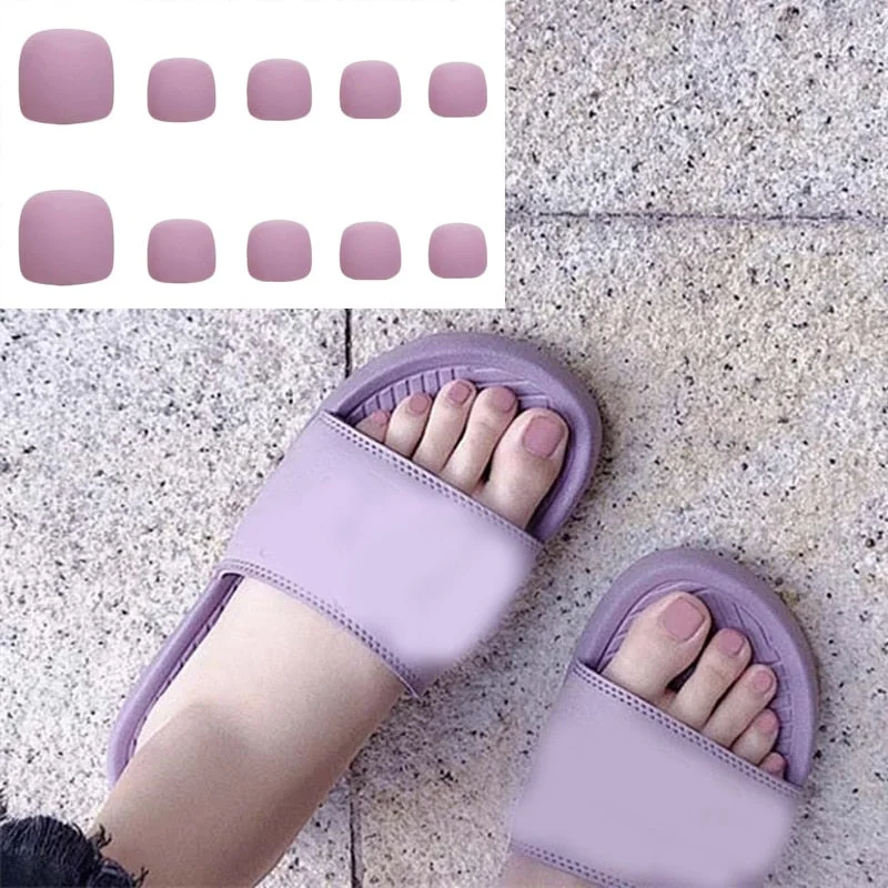 24pcs Purple False Toe Nails Summer Full Cover Wearing Toe Nail Art Pattern Removable Nail Stickers With Glue-Nail Inspo