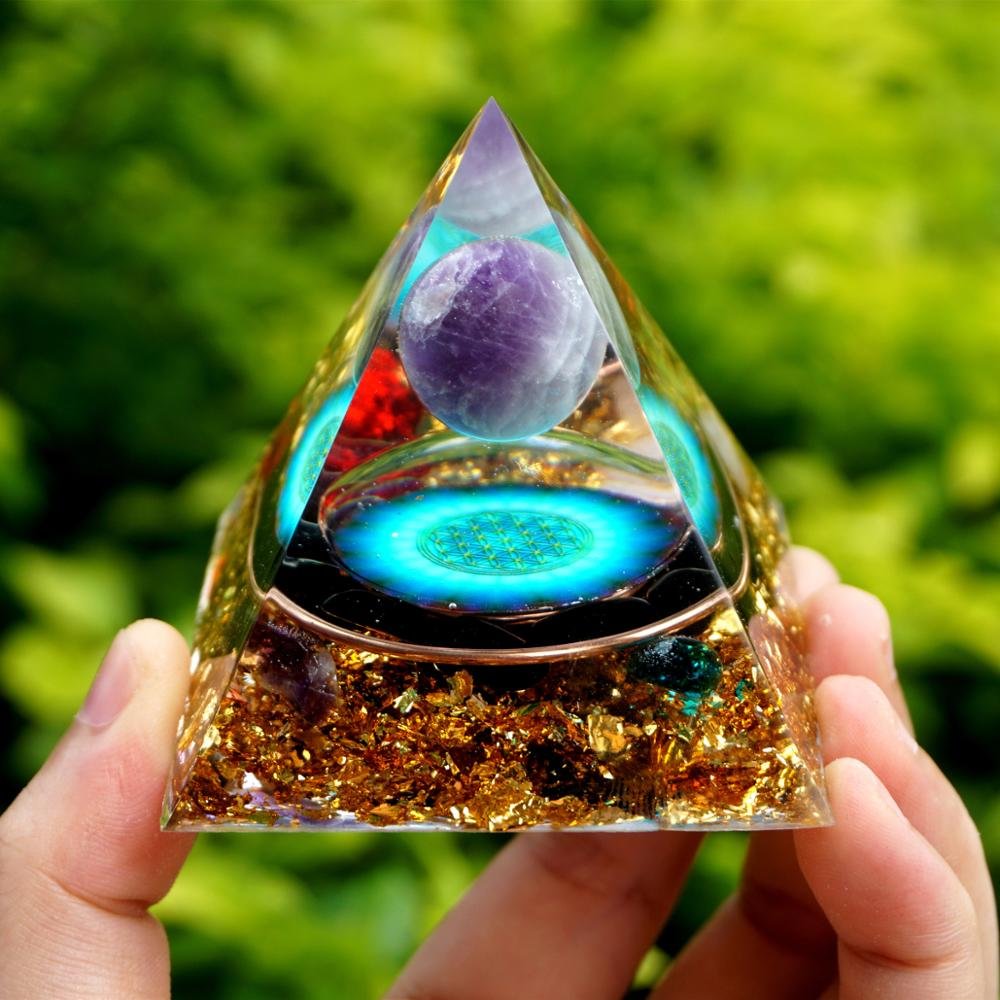 Amethyst Sphere Obsidian Pyramid