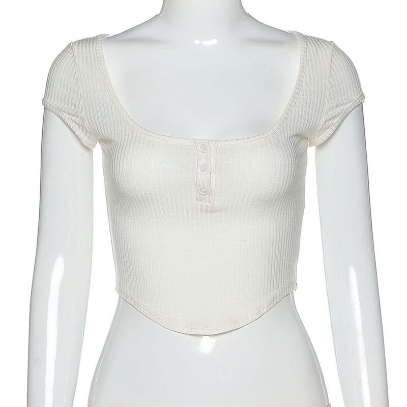 Nibber harajuku simple white slim fit soft woman tshirt croptop summer casual Basic streetwear female pure square collar tee top
