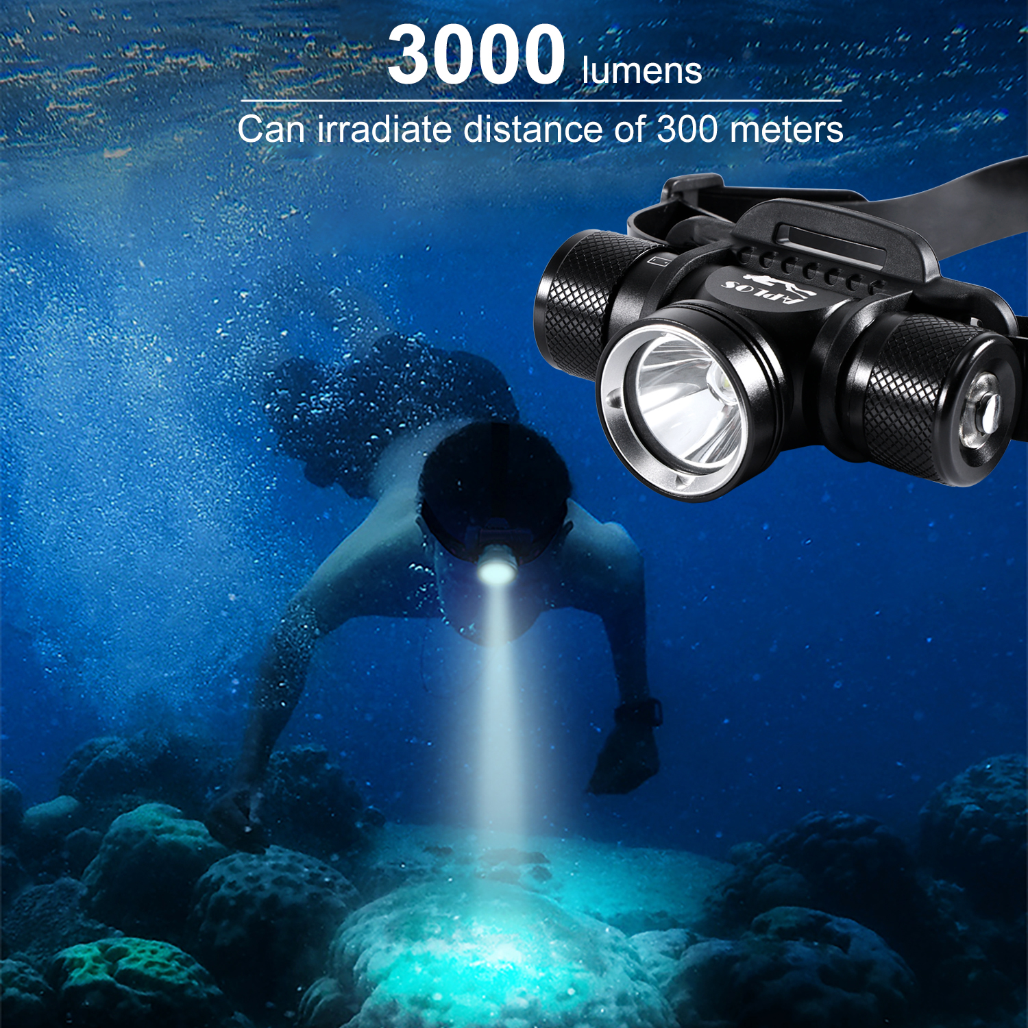 APLOS HP900 Diving Headlamp Rechargeable - 3000 Lumen Super