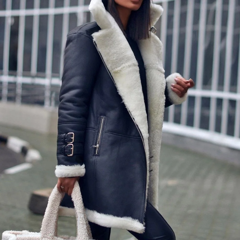 Toloer Toloer Winter Women's Leather Jacket Pu Material Cotton Coat Plus Plush Medium-Length Paragraph High Collar Coat Winter Coat 1127-0-Outfit Ideas