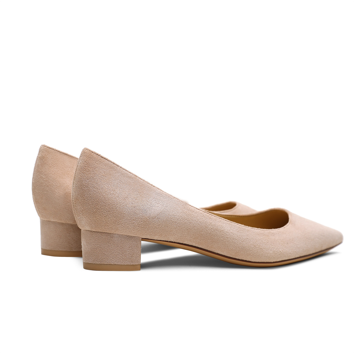 30mm Chunky Heels Pointed Toe Kitten Daily Suede Pumps Low Heels for Women-MERUMOTE