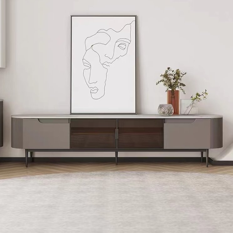 Homemys 78.74"Modern TV Console with Storage & Glass Doors