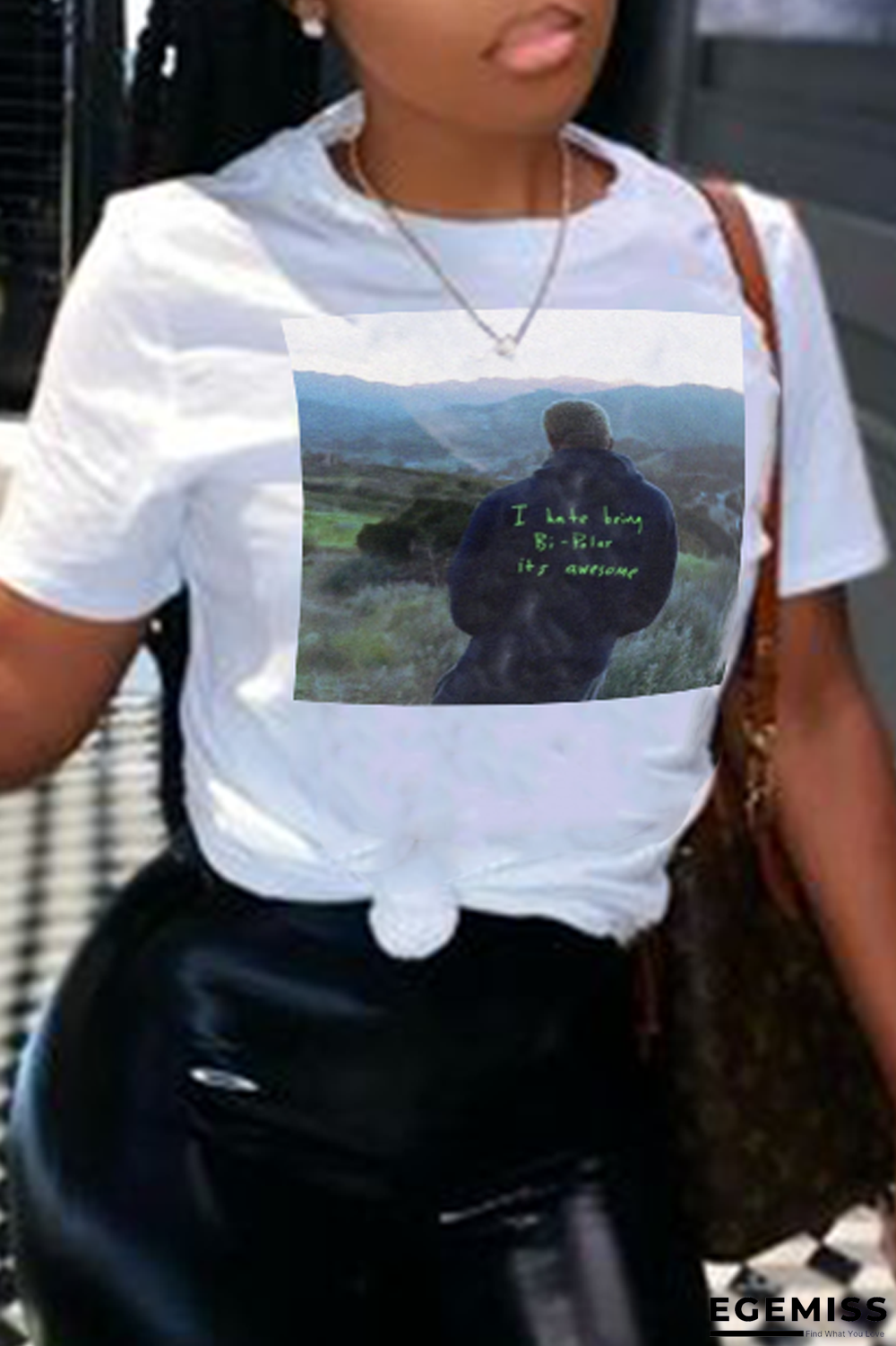 White Daily Vintage Print Patchwork Letter O Neck T-Shirts | EGEMISS