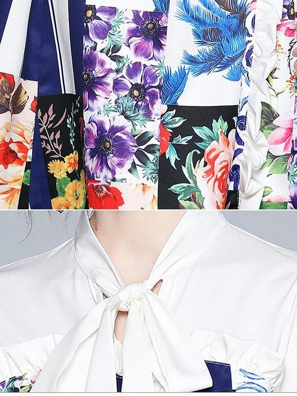 Elegant print long-sleeved temperament stitching dress