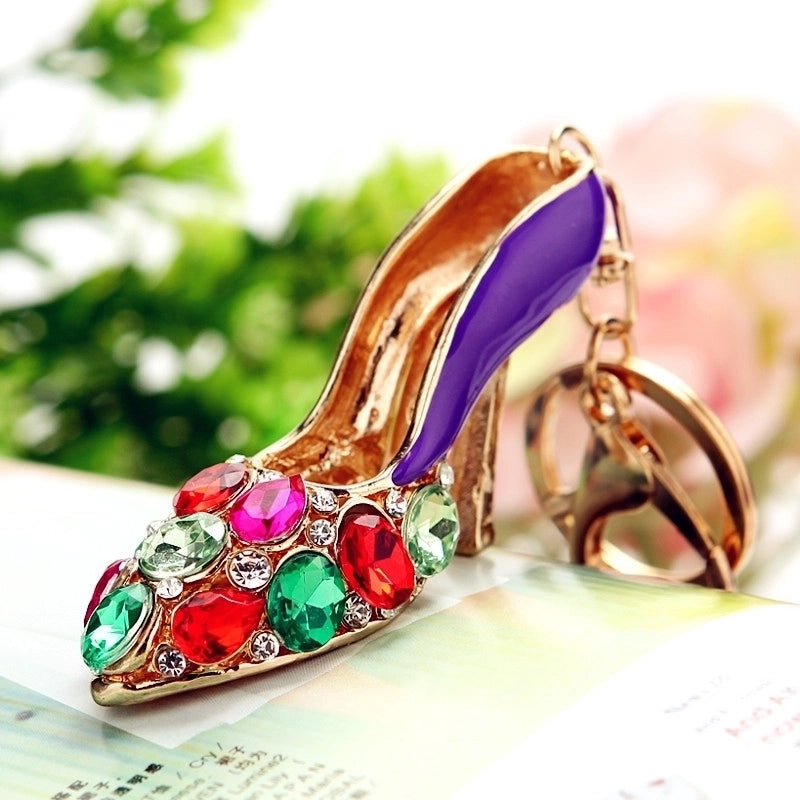 Elegant Lady High Heel Metal Inlay Rhinestones Women’s Bag Pendant Keychain