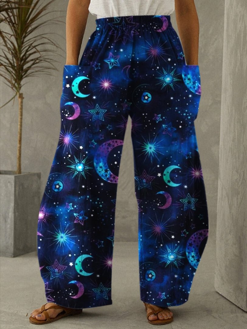 Star and Moon Contrasting Colors Print Casual Pants