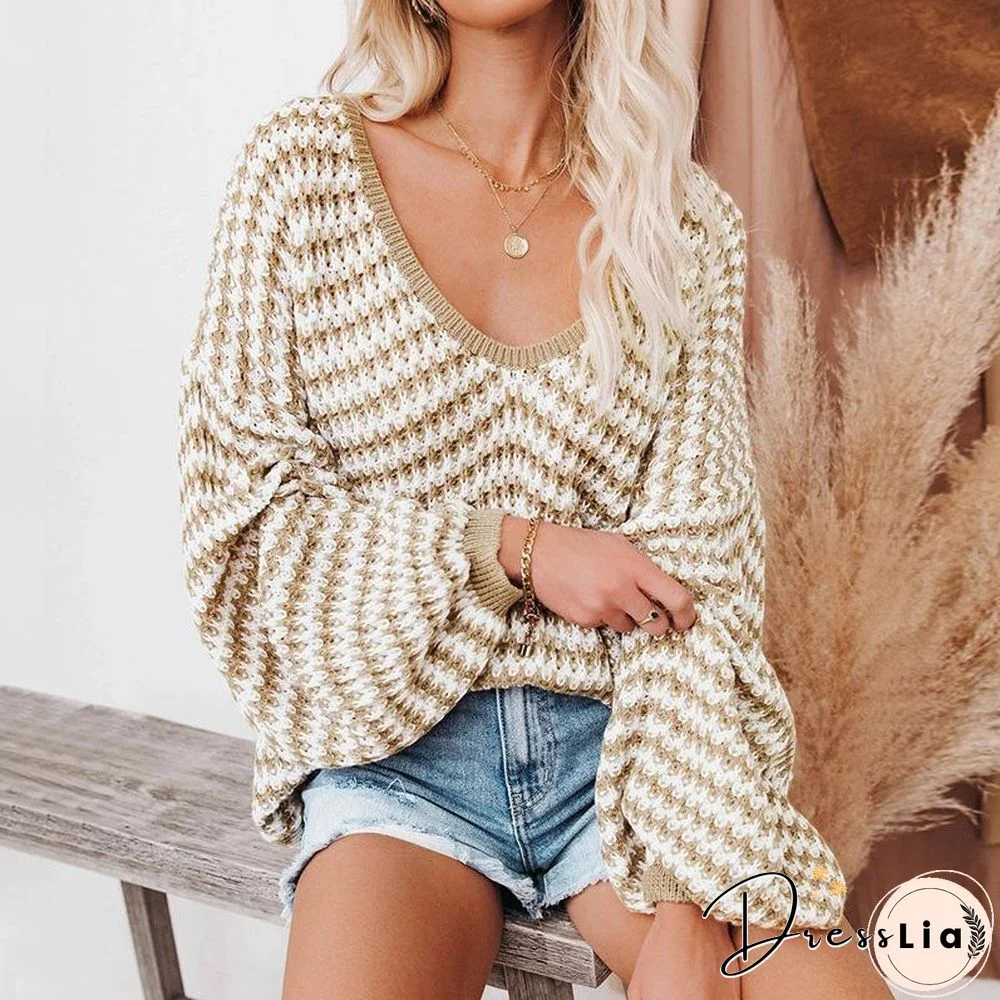 V Neck Loose Striped Sweater