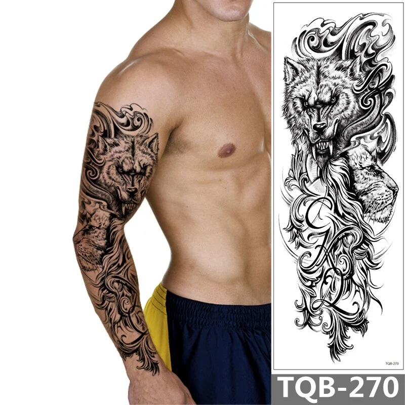 Sdrawing Arm Temporary Tattoo Sleeve For Men Maori Wolf Fake Large 3D Tatoo Stickers