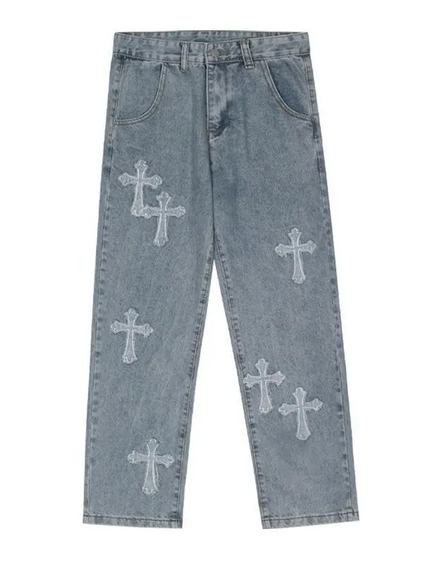 Brownm men's vintage jeans with cross patch