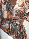 Retro Print V-Neck Long Sleeve Loose Empire A-Line Maxi Dress