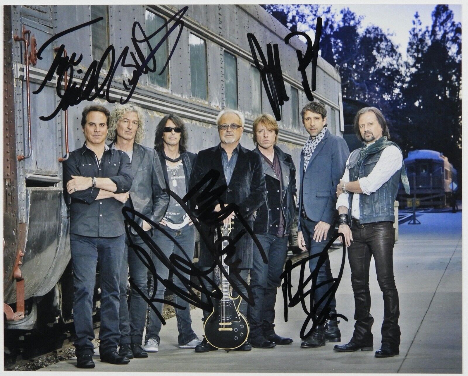 Foreigner JSA Signed Autograph 8 x 10 Mick Jones Jeff Pilson Kelly Hansen Photo Poster painting