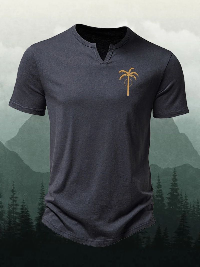 Men's Gold Version Palm Tree V-neck Short-Sleeved Shirt in  mildstyles