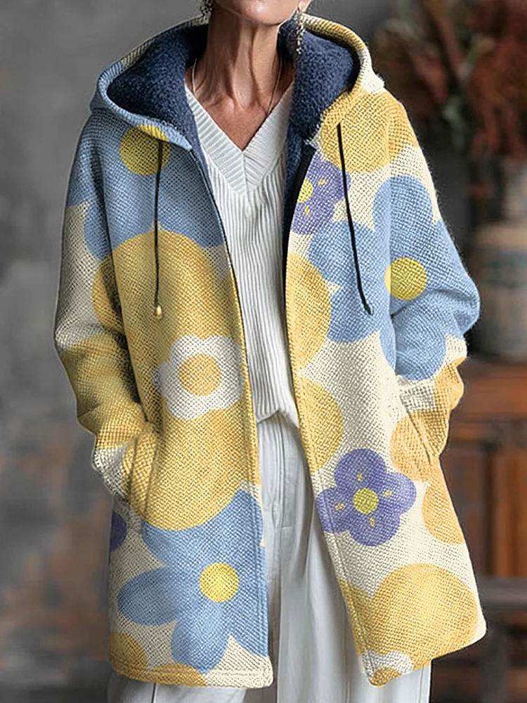 Beautiful Colorful Abstract Floral Art Print Unisex Plush Thick Long-Sleeved Sweater Cardigan Coat
