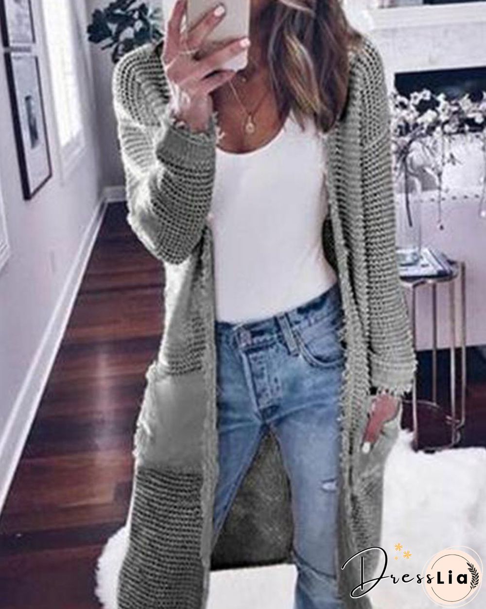 Long Sleeve Solid Color Cardigan Casual Knit Sweater Jacket P13334