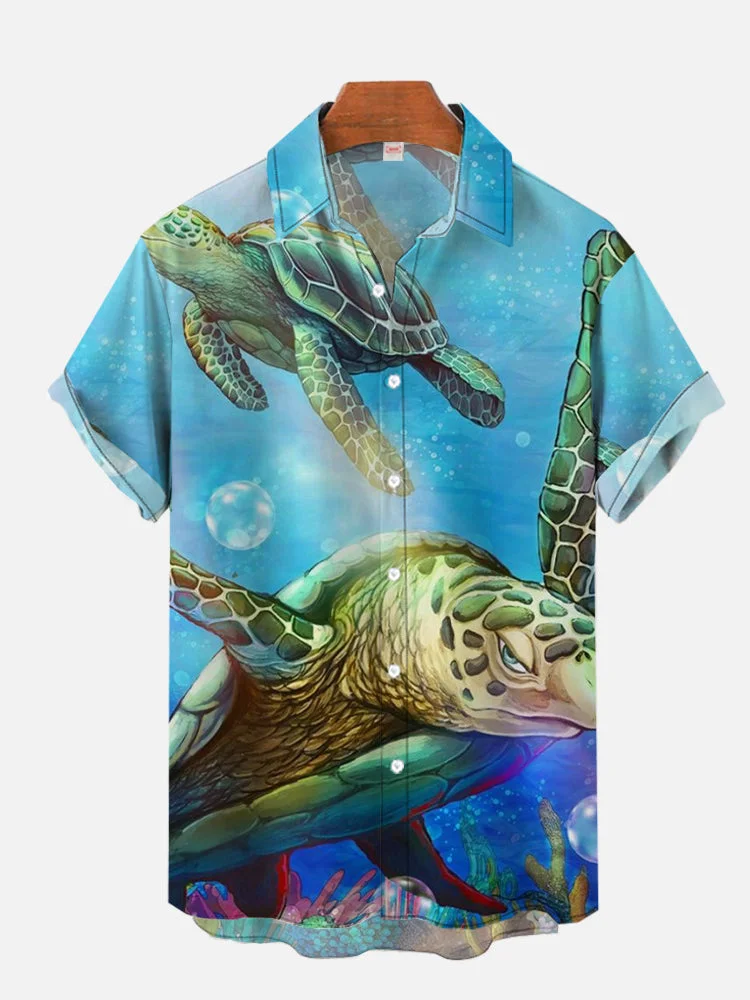Marine Life Ocean Turtle Printing Short Sleeve Shirt