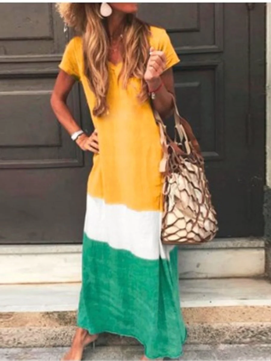 Casual Colorblock Loose Maxi Dress