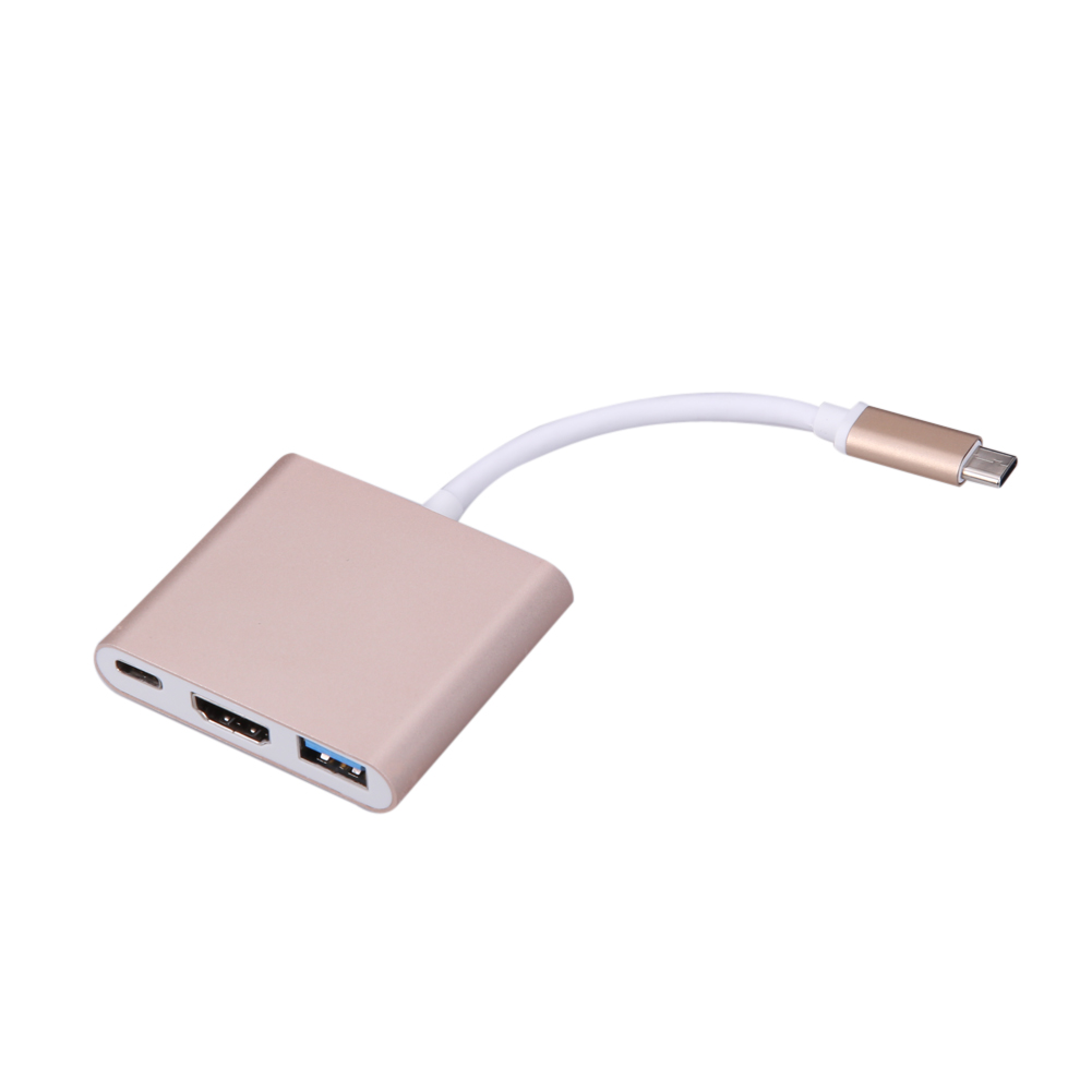 

Type C 3.1 to USB3.0+ HDMI-compatible+Type C Female Charger Adapter for Apple Macbook, Gold, 501 Original