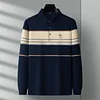 Men's Striped Cotton Lapel Business Casual Embroidered Long Sleeve POLO Shirt