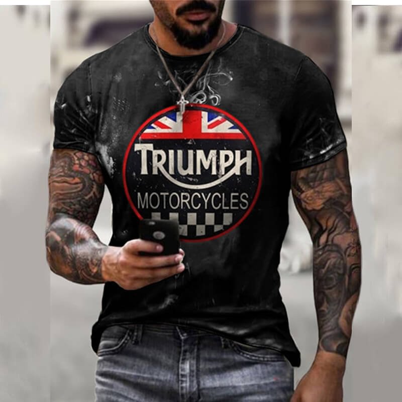 Triumph Motorcycle Graphic 3D Print Retro Summer Mens T-shirts-VESSFUL