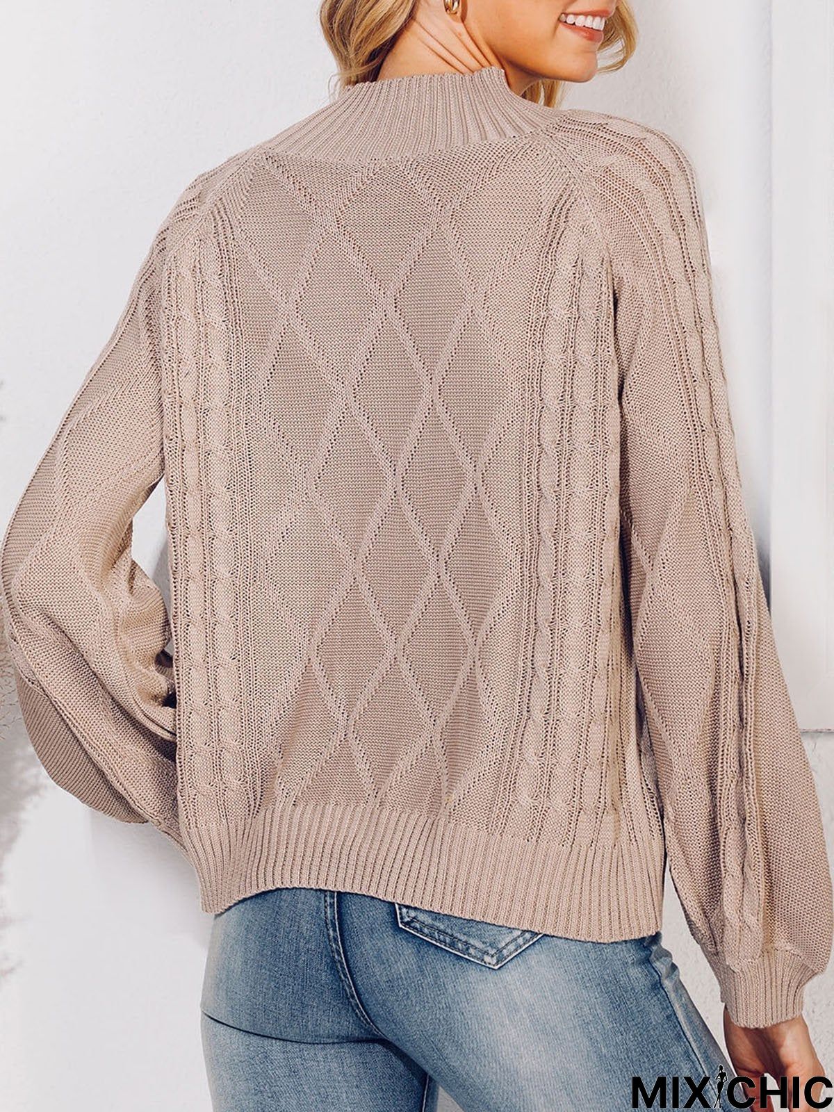 Balloon Sleeve Solid Sweater